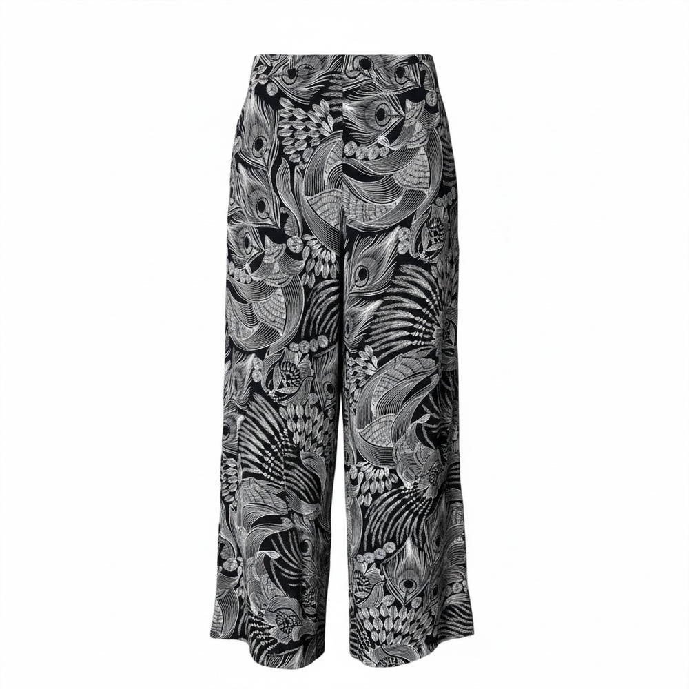 Robert Graham Silk Peacock Feather Wide Leg Pants
